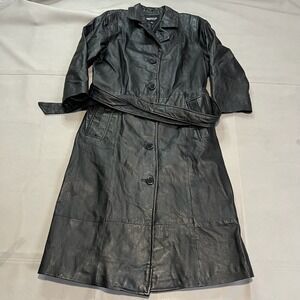 Duster Leather Emo Grunge Black BDSM Dominatrix Trench Coat Women M Cyber Goth